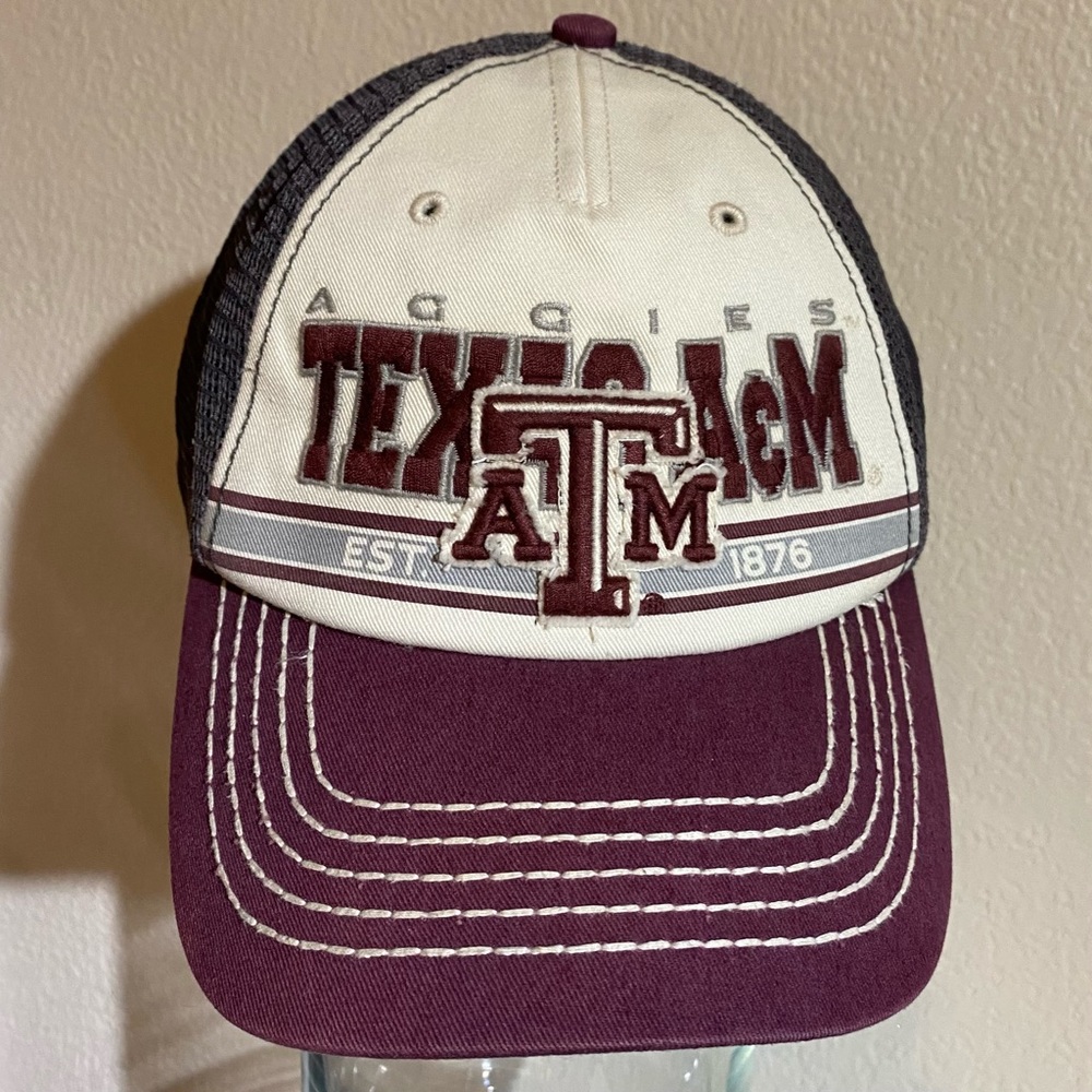 Texas A&M SnapBack 47 Brand Hat Aggies Trucker Mesh White Stitching Cap Maroon
